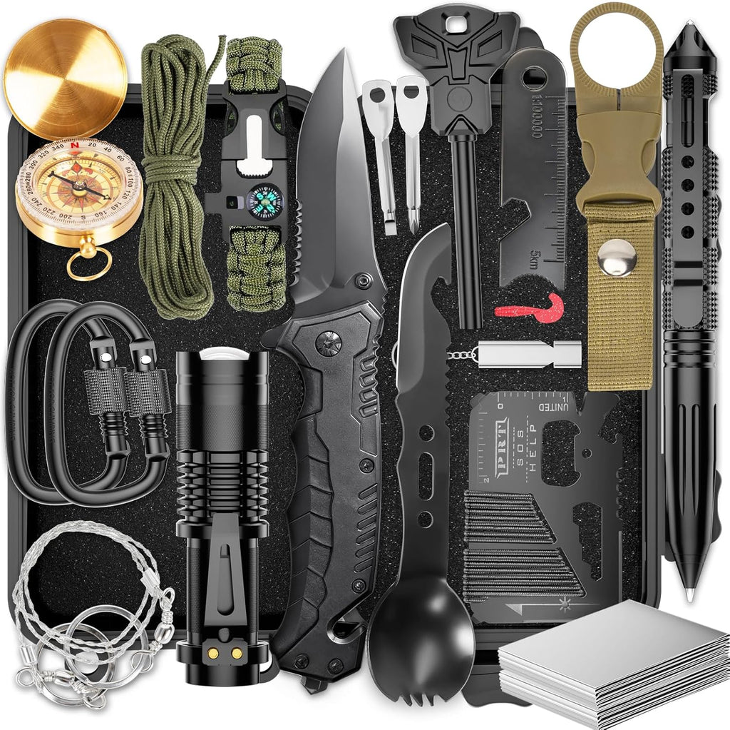 Survival Kits, Hiking and Camping Essentials, Emergency Survival Gear, Gifts for Men, Gifts for Dad, Husband, Teenagers, Cool Fishing and Hunting Gadgets, Christmas and Birthday Gifts