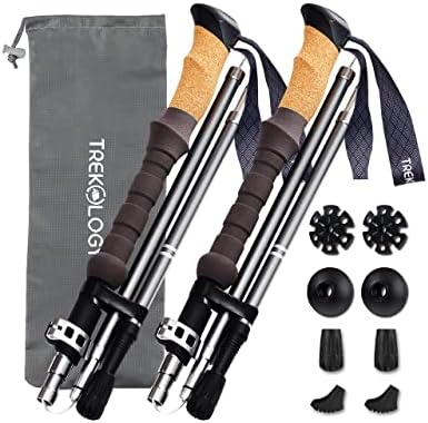 TREKOLOGY Trek-Z Cork Grip Trekking Poles – Lightweight Folding Hiking Poles, Adjustable Height, Compact Travel Design, Aircraft-Grade Aluminum Walking Sticks for Men & Women|B07X6MXH51