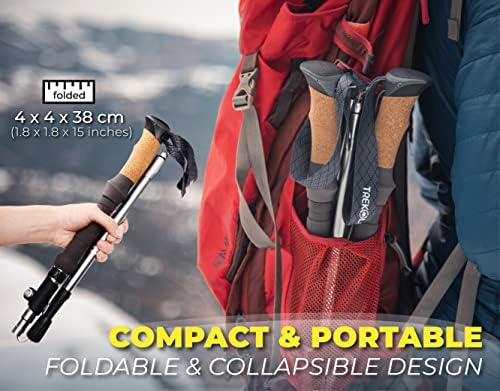 TREKOLOGY Trek-Z Cork Grip Trekking Poles – Lightweight Folding Hiking Poles, Adjustable Height, Compact Travel Design, Aircraft-Grade Aluminum Walking Sticks for Men & Women|B07X6MXH51