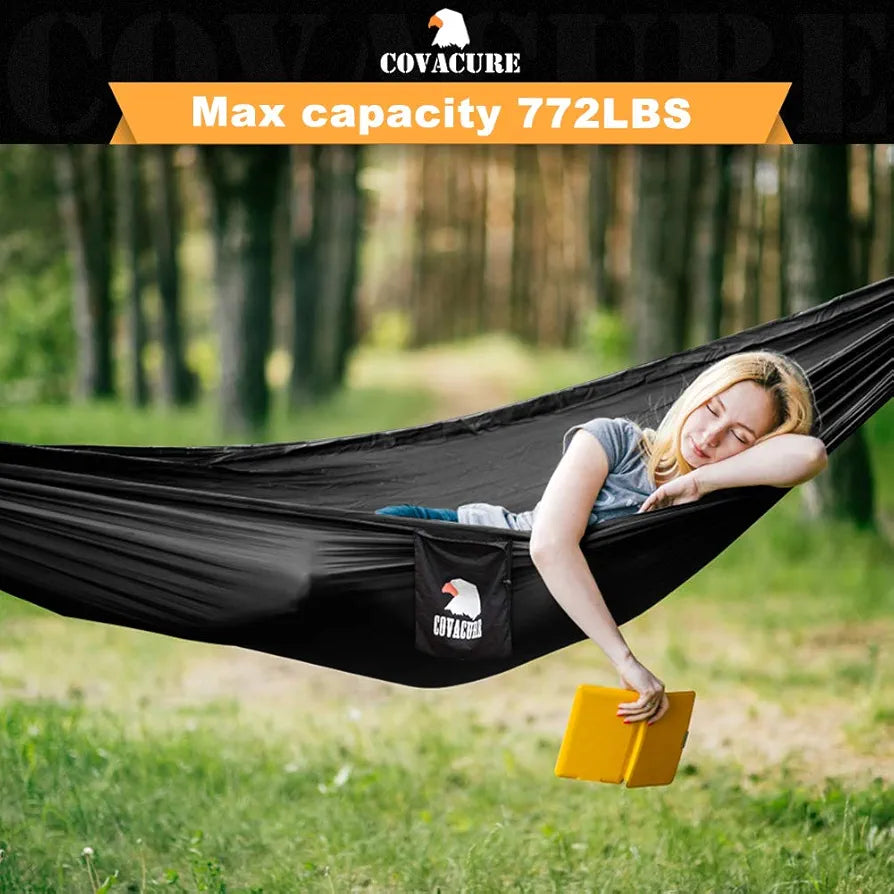 Covacure Camping Hammock - 772lbs Capacity Double Hammock with Tree Straps, Lightweight Parachute Nylon Outdoor Survival Gear for Hiking, Backpacking, Travel or Backyard 
