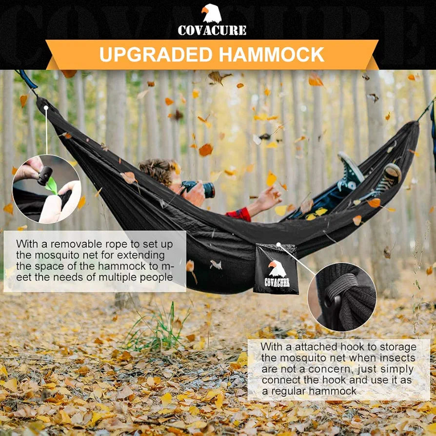 Covacure Camping Hammock - 772lbs Capacity Double Hammock with Tree Straps, Lightweight Parachute Nylon Outdoor Survival Gear for Hiking, Backpacking, Travel or Backyard 