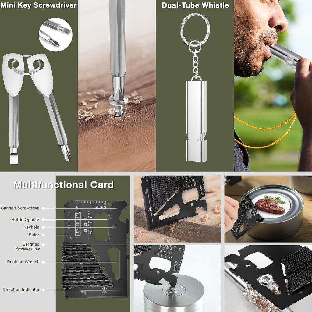 Survival Kits, Hiking and Camping Essentials, Emergency Survival Gear, Gifts for Men, Gifts for Dad, Husband, Teenagers, Cool Fishing and Hunting Gadgets, Christmas and Birthday Gifts