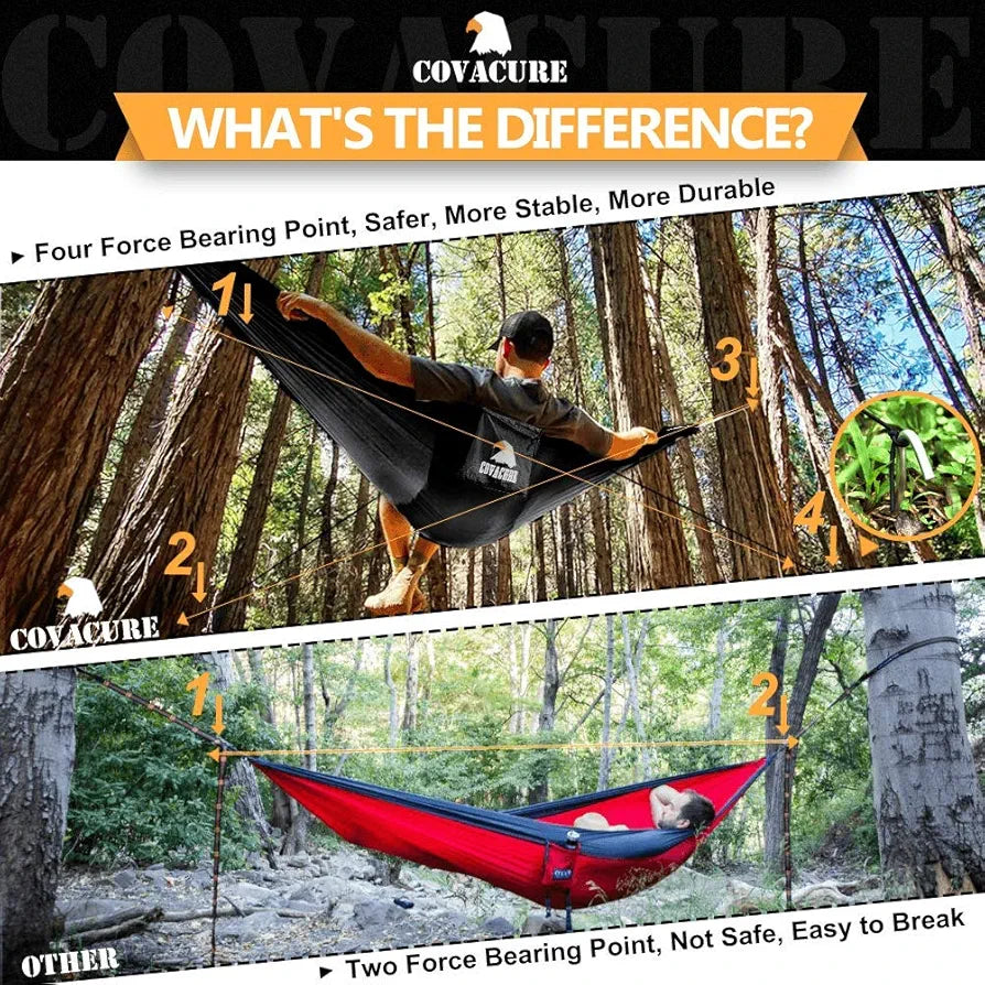 Covacure Camping Hammock - 772lbs Capacity Double Hammock with Tree Straps, Lightweight Parachute Nylon Outdoor Survival Gear for Hiking, Backpacking, Travel or Backyard 